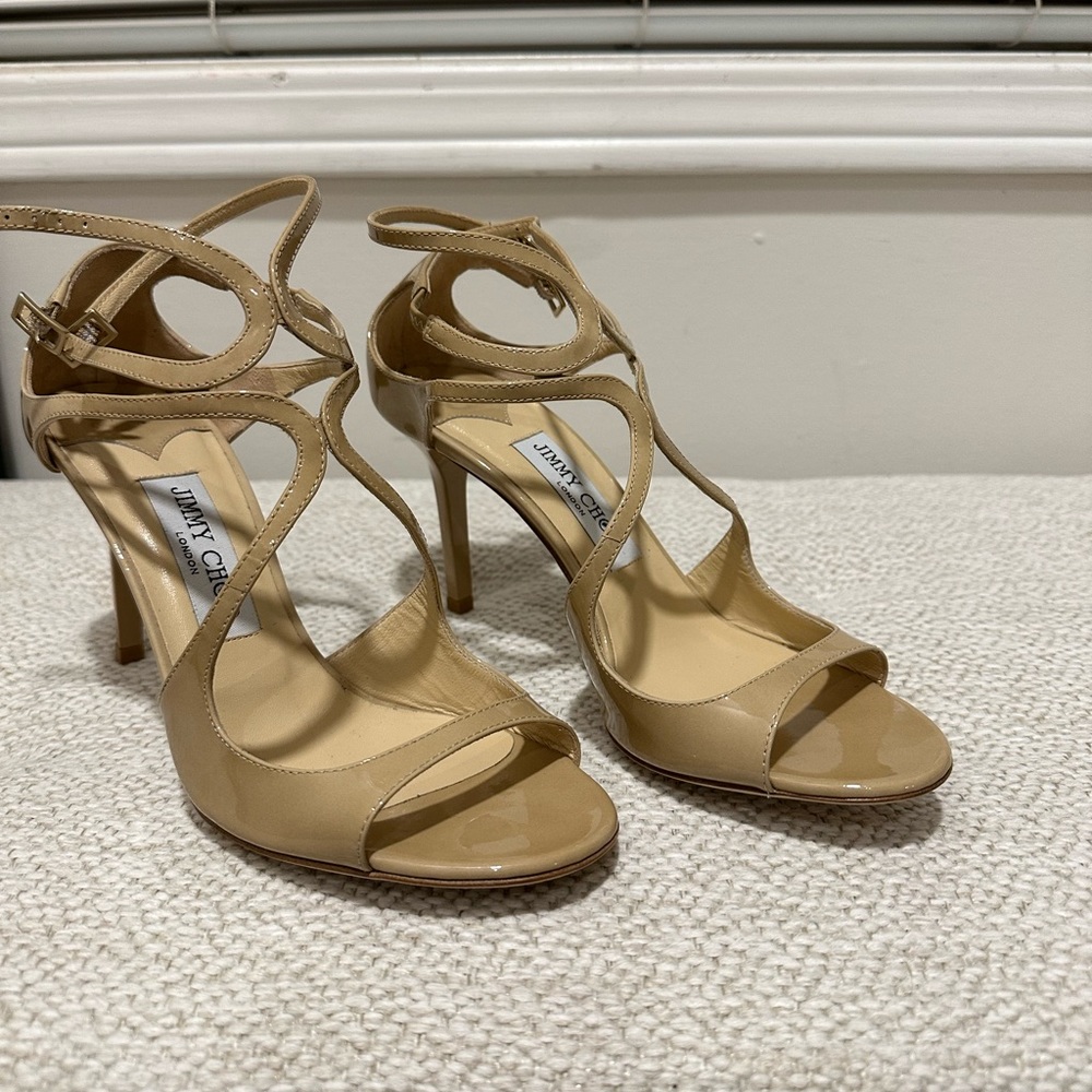 Jimmy Choo - New 
Lang 85mm Patent Strappy Sandals